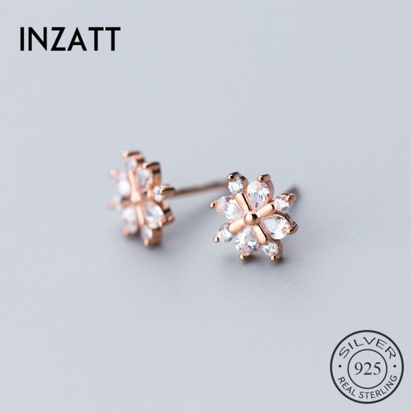 

inzatt romantic zircon snowflake stud earrings 925 sterling silver prevent allergy fine jewelry for women birthday party bijoux, Golden;silver