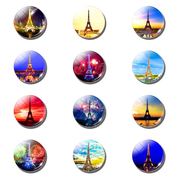 

12pcs eiffel tower 25 mm magnetic refrigerator stickers love in paris glass dome note holder fridge magnet christmas home decor