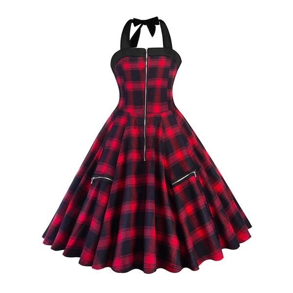 women red plaid summer vintage short dress rockabilly lace-up halter zipper a-line party street lady retro mini dresses, Black;gray
women red plaid summer vintage short dress rockabilly lace-up halter zipper a-line party street lady retro mini dresses, Black;gray