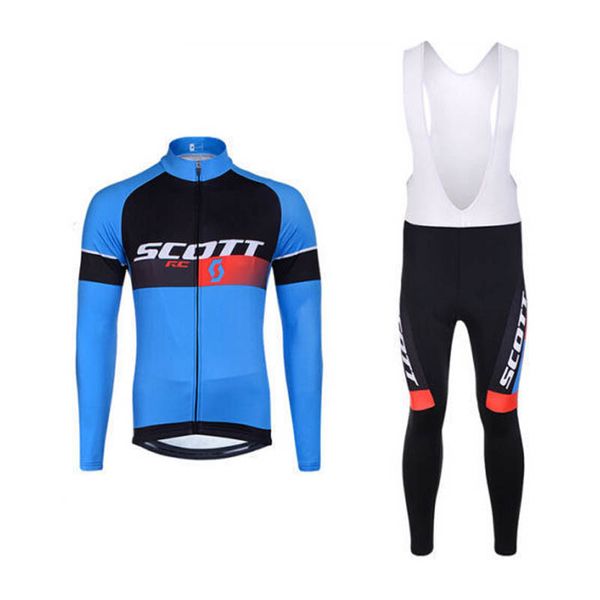 Image of Men autumn cycling jersey suit Scott Team quick-dry long-sleeve tops bicycle bib pants kits breathable mountain bike cycling clothing Y21