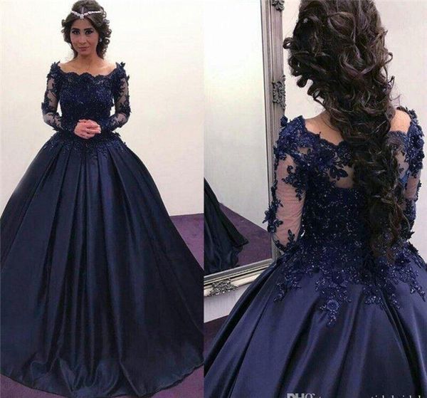 navy blue long sleeve evening dresses illusion neck beaded lace satin masquerade ball gown african formal prom dress plus size party gowns, Black;red
navy blue long sleeve evening dresses illusion neck beaded lace satin masquerade ball gown african formal prom dress plus size party gowns, Black;red
