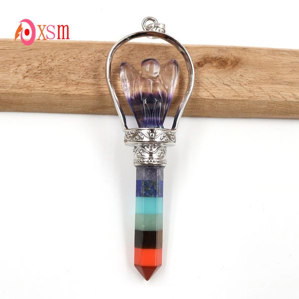 New Styles Silver Plated Rainbow 7 Chakras Hexagon Prism Natural Fluorite Angel Scepter Pendant Fashion Jewelry
New Styles Silver Plated Rainbow 7 Chakras Hexagon Prism Natural Fluorite Angel Scepter Pendant Fashion Jewelry