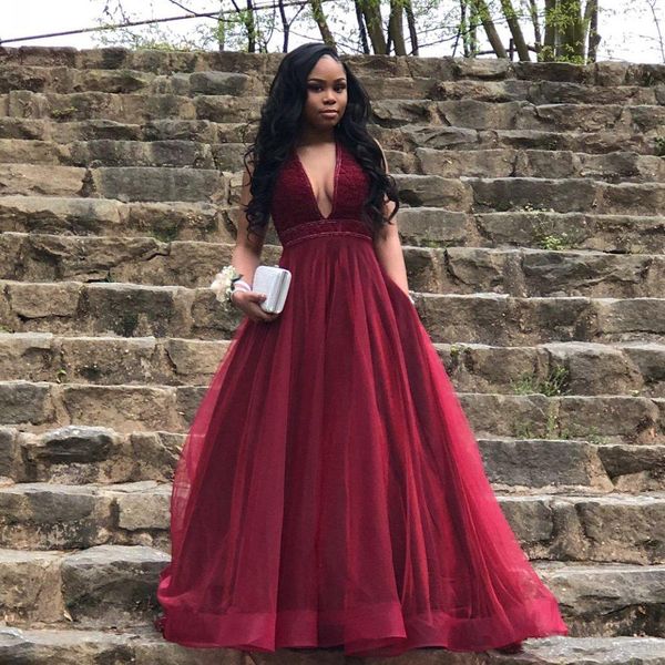 Modern Burgundy A Line Arabic Prom Dresses Deep V Neck Beading Backless Tulle robes de soiree Tiered Skirt Tulle Girls Party Dress
Modern Burgundy A Line Arabic Prom Dresses Deep V Neck Beading Backless Tulle robes de soiree Tiered Skirt Tulle Girls Party Dress