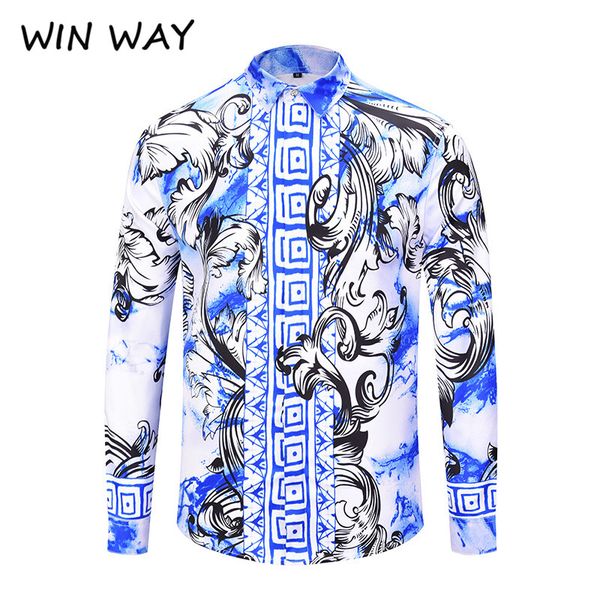 win way new chinese flower shirt long sleeve male shirt fashion blue and white print slim fit chemise homme, White;black
win way new chinese flower shirt long sleeve male shirt fashion blue and white print slim fit chemise homme, White;black