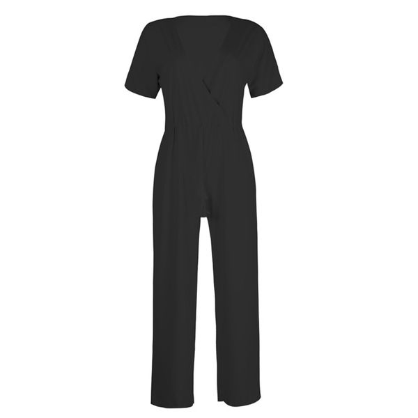women jumpsuit solid color deep-v neck long wide leg pants short sleeve beach rompers summer office work wear female overalls, Black;white
women jumpsuit solid color deep-v neck long wide leg pants short sleeve beach rompers summer office work wear female overalls, Black;white