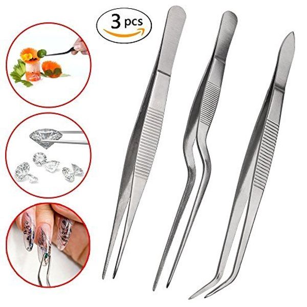 gdgy tongs tweezers, 3pcs tweezers set 6.3 inches stainless steel precision tongs tweezer with cooking, offset tip (silver
gdgy tongs tweezers, 3pcs tweezers set 6.3 inches stainless steel precision tongs tweezer with cooking, offset tip (silver