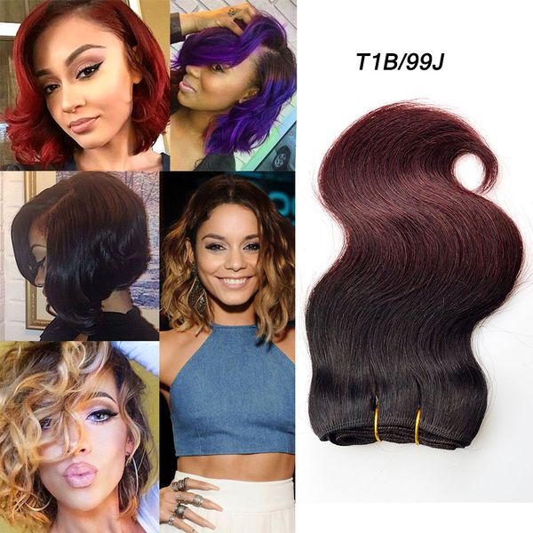 Мода Ombre бразильский волос волна тела пучки 4шт 8-дюймовый Короткий боб волна нет к