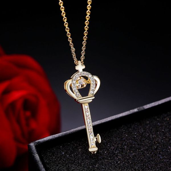 key pendant chain 18k yellow gold filled fashion womens pendant necklace inlaid crystal pretty gift accessories, Silver
key pendant chain 18k yellow gold filled fashion womens pendant necklace inlaid crystal pretty gift accessories, Silver