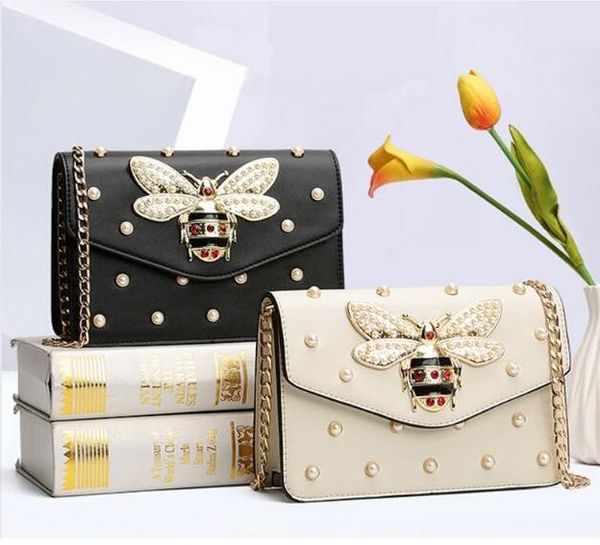 fashion women handbag bee pearl rivet shoulder bag chain messenger bag