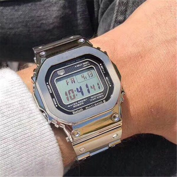 new selling men's steel belt wrist watch shock resistant led display sport student watch multifunction square dial silver strap watches, Slivery;brown
new selling men's steel belt wrist watch shock resistant led display sport student watch multifunction square dial silver strap watches, Slivery;brown