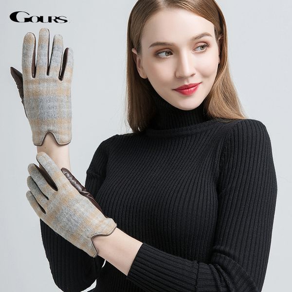 gours women' genuine leather gloves fashion brand brown goatskin wool cashmere finger gloves warm in winter new arrival gsl038, Blue;gray
gours women' genuine leather gloves fashion brand brown goatskin wool cashmere finger gloves warm in winter new arrival gsl038, Blue;gray