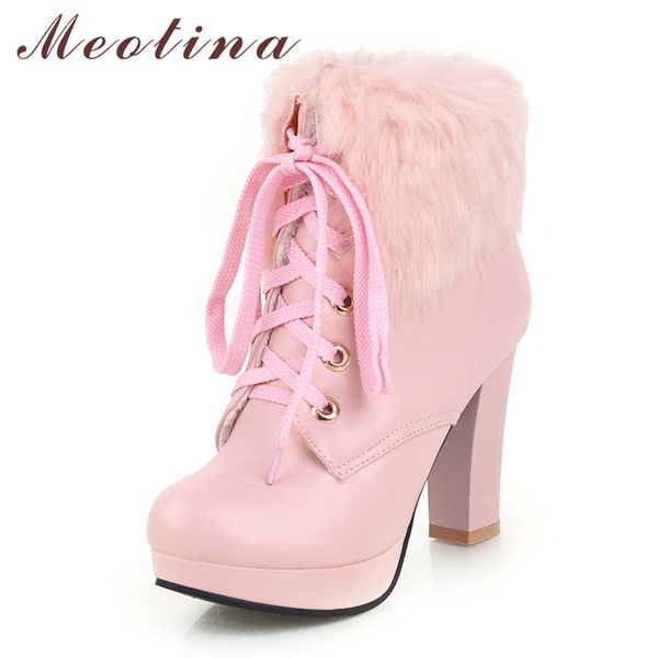 meotina women boots winter ankle boots fur extreme high heel short lace up platform thick heel shoes female big size 35-43, Black
meotina women boots winter ankle boots fur extreme high heel short lace up platform thick heel shoes female big size 35-43, Black