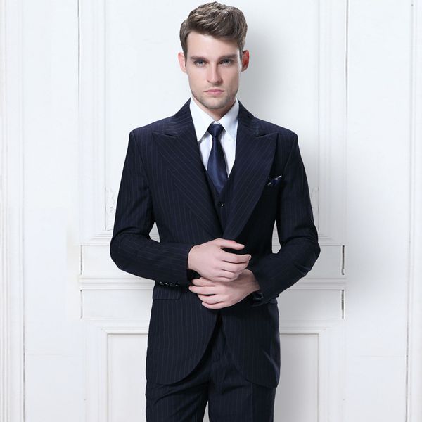 wide peaked lapel navy blue stripe men wedding suits slim fit groom tuxedos custom made blazer terno masculino jacket 3 piece pants vest, Black;gray
wide peaked lapel navy blue stripe men wedding suits slim fit groom tuxedos custom made blazer terno masculino jacket 3 piece pants vest, Black;gray
