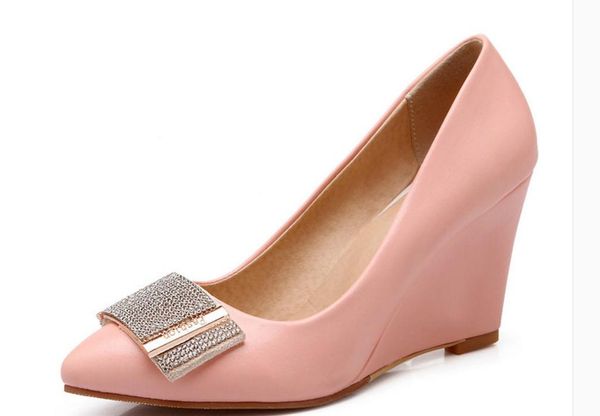 women shoes in spring pointed end slope heel shallow mouth, Black