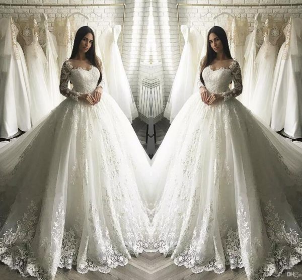 2018 princess ivory full lace sheer long sleeves wedding dresses dubai arabic muslim a-line tulle bridal gowns beach garden wedding wear, White
2018 princess ivory full lace sheer long sleeves wedding dresses dubai arabic muslim a-line tulle bridal gowns beach garden wedding wear, White