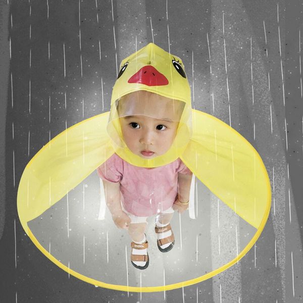 

children's raincoat transparent ufo raincoats hands rain poncho baby funny duck rain coat cover raincoat for kids, Red;brown