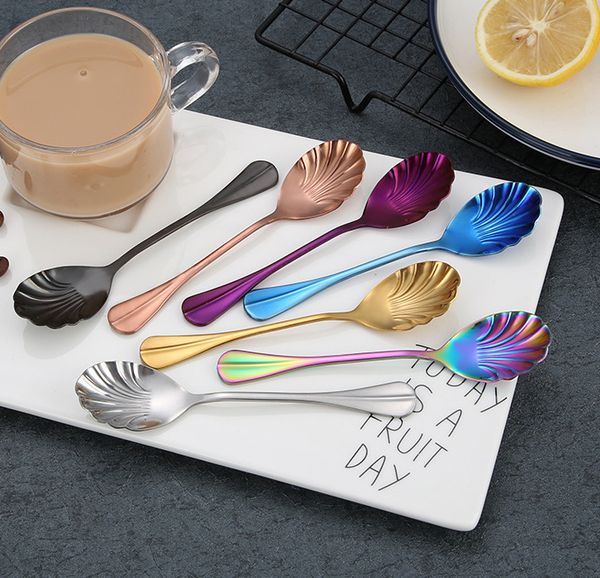7 colors unique shell spoons stainless steel spoon upscale restaurant dessert spoon ice cream scoops kitchen accessories dhl 
7 colors unique shell spoons stainless steel spoon upscale restaurant dessert spoon ice cream scoops kitchen accessories dhl