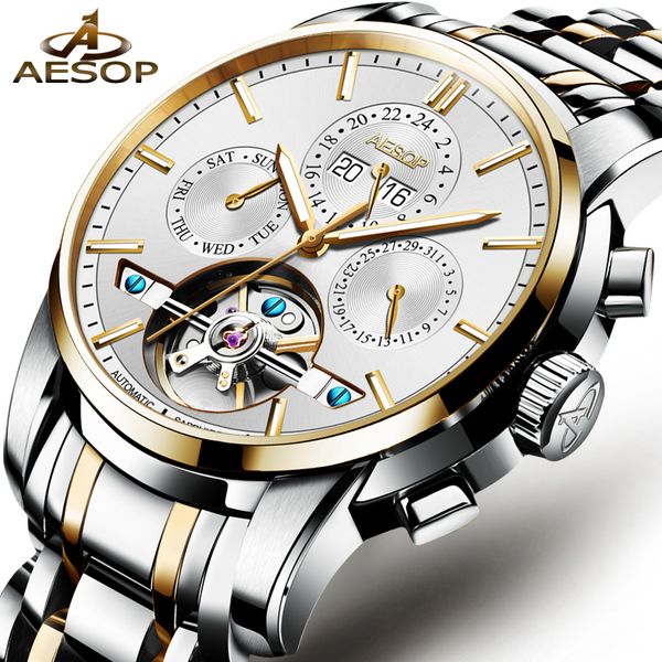 aesop dress watch men automatic mechanical wrist wristwatch stainless steel male clock relogio masculino complete calendar, Slivery;brown
aesop dress watch men automatic mechanical wrist wristwatch stainless steel male clock relogio masculino complete calendar, Slivery;brown