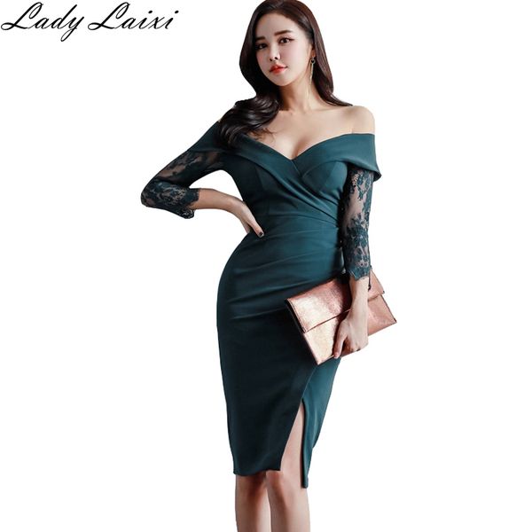 2018 autumn new off the shoulder v-neck lace patchwork pencil dress women sheath split backless pleated bodycon vestidos, Black;gray
2018 autumn new off the shoulder v-neck lace patchwork pencil dress women sheath split backless pleated bodycon vestidos, Black;gray