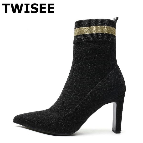 

women mid calf boots new style zapatos mujer pumps fashion point toe woman casual shoes comfort flock mixed colors, Black