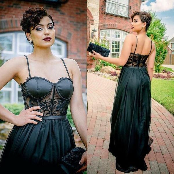 2019 black evening dresses spaghetti straps embroidery lace appliques illusion high split prom party gowns formal dress, Black;red
2019 black evening dresses spaghetti straps embroidery lace appliques illusion high split prom party gowns formal dress, Black;red
