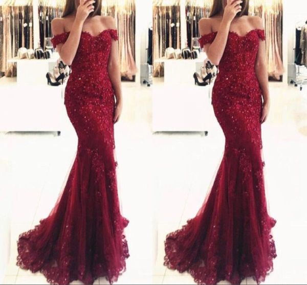 dark red mermaid prom dresses off the shoulder sequins beads tulle and lace evening dress sleeves custom made formal dresses party wear, Black
dark red mermaid prom dresses off the shoulder sequins beads tulle and lace evening dress sleeves custom made formal dresses party wear, Black