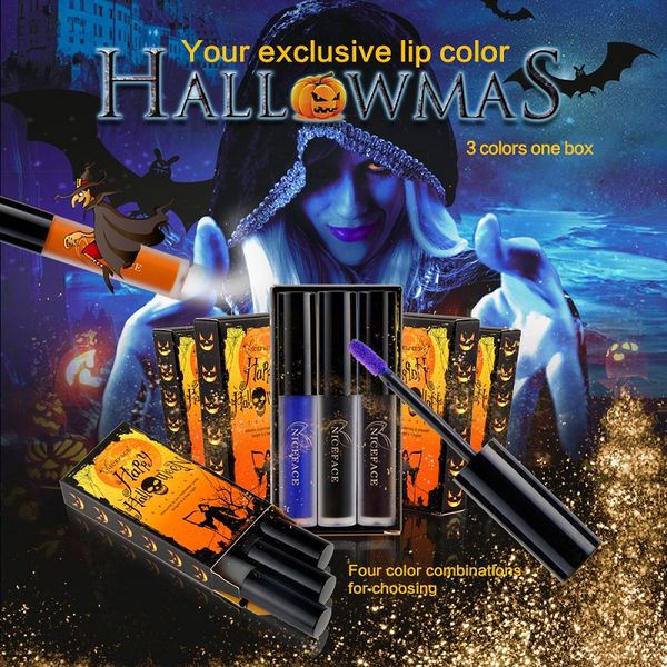 niceface 3pcs/set halloween lip gloss long lasting gothic black blue purple pigment full lips matte liquid lipstick kits makeup
niceface 3pcs/set halloween lip gloss long lasting gothic black blue purple pigment full lips matte liquid lipstick kits makeup
