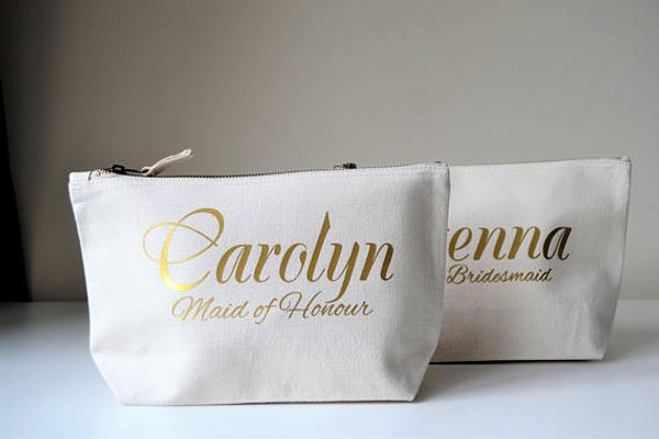 

personalized cream or black wedding birthday gifts bride bridesmaid make up makeup comestic vanity bags toiletry zipper pouches