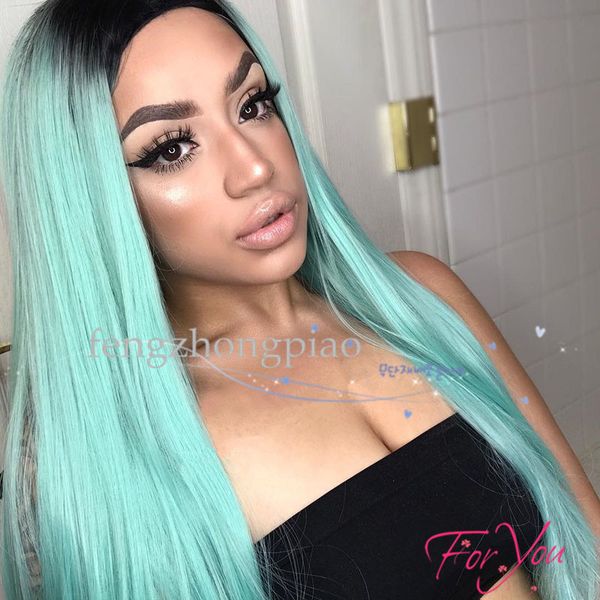 long straight wig ombre mint green hair for woman dark roots wigs natural looking synthetic fiber wig, Black
long straight wig ombre mint green hair for woman dark roots wigs natural looking synthetic fiber wig, Black
