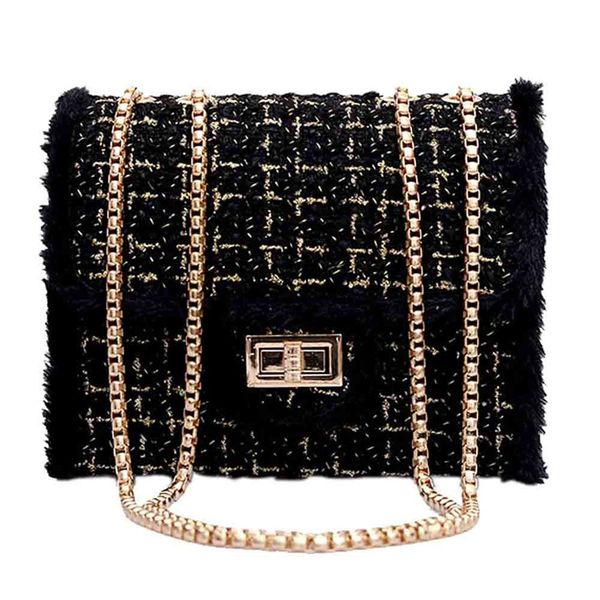 

winter satchel woolen small flap shoulder bags women messenger bag gold chain crossbody handbag vintage clutch bolsa feminina