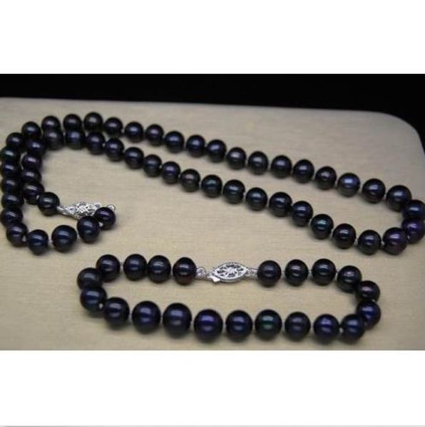 9-10mm tahitian natural black pearl necklace 18" bracelet 14k white gold clasp, Silver
9-10mm tahitian natural black pearl necklace 18" bracelet 14k white gold clasp, Silver