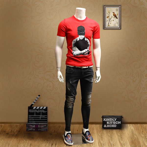 the new european leg of the young men knit short-sleeved shirt, White;black
the new european leg of the young men knit short-sleeved shirt, White;black