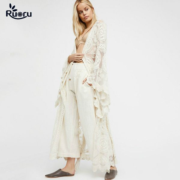 ruoru kimono boho summer holiday beach cover lace bell sleeve hollow out kimono long see though white jacket
ruoru kimono boho summer holiday beach cover lace bell sleeve hollow out kimono long see though white jacket