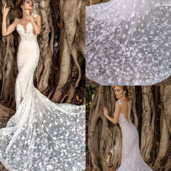 mermaid wedding dress jewel neck lace 3d floral applique sleeveless sweep train bohemian wedding dresses plus size vestido de novia, White
mermaid wedding dress jewel neck lace 3d floral applique sleeveless sweep train bohemian wedding dresses plus size vestido de novia, White