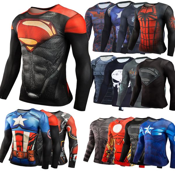 3D Pattern Comic Print Raglan Men Stretch Tight Compression Long Sleeve Fitness Clothing Workout Base Layer Costume Shirt Gym T-Shirt Top