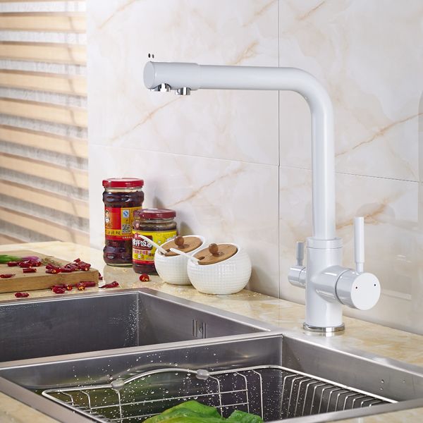 dual handles one hole solid brass kitchen faucet mixer tap deck mounted white painting
dual handles one hole solid brass kitchen faucet mixer tap deck mounted white painting