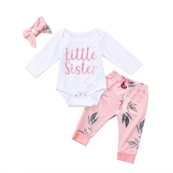 3pcs newborn baby girl clothes little sister long sleeve cotton romper +floral pant legging headband outfit kid clothing set, White
3pcs newborn baby girl clothes little sister long sleeve cotton romper +floral pant legging headband outfit kid clothing set, White