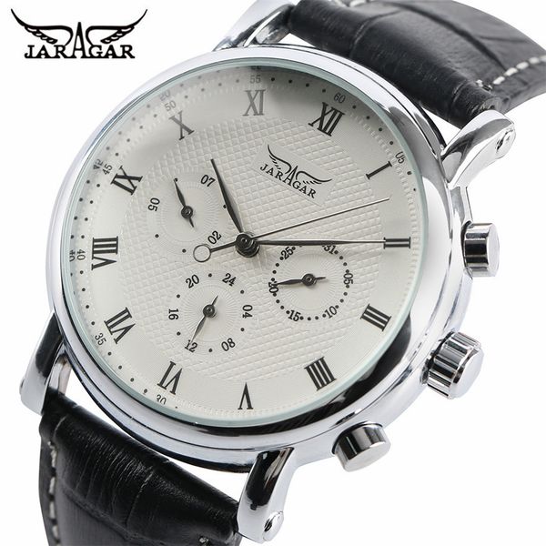 jaragar classic automatic mechanical watch men black/white dial date display watches business roman numbers fashion clock gift d18100706, Slivery;brown
jaragar classic automatic mechanical watch men black/white dial date display watches business roman numbers fashion clock gift d18100706, Slivery;brown