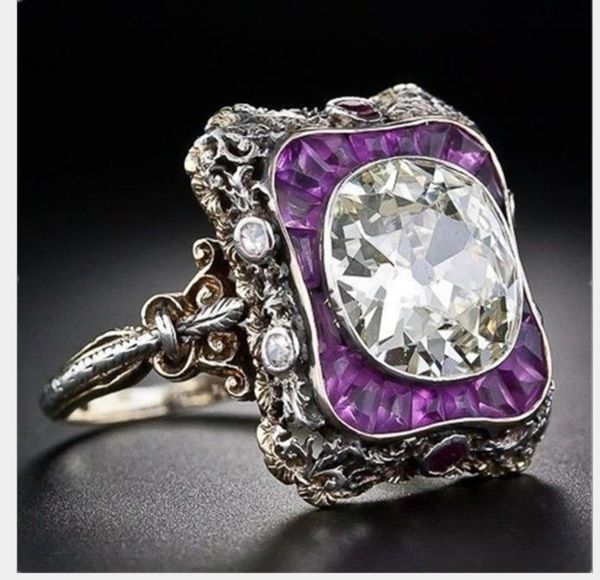 new creative amethyst trapezoid diamond ring, european and american ladies fashion accessories, Silver
new creative amethyst trapezoid diamond ring, european and american ladies fashion accessories, Silver