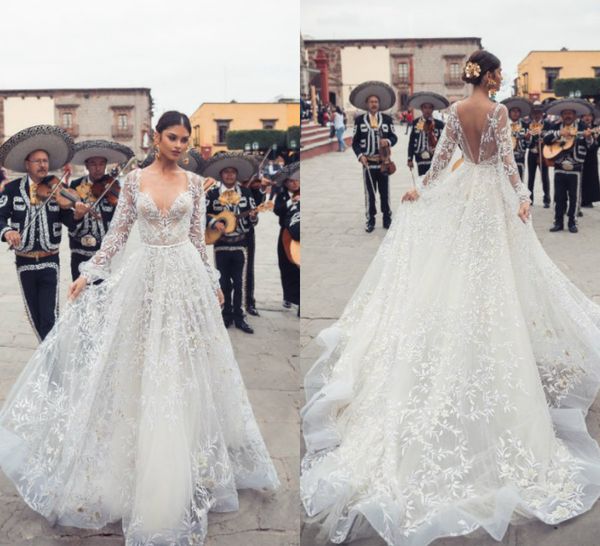 2019 julie vino wedding dresses v neck sweep train lace appliqued a line boho beach wedding dress backless long sleeve bridal gowns, White
2019 julie vino wedding dresses v neck sweep train lace appliqued a line boho beach wedding dress backless long sleeve bridal gowns, White