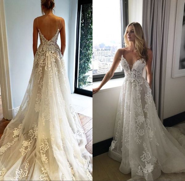 2018 lace applique country wedding dresses modest spaghetti backless elegant beach boho vintage bridal gowns, White
2018 lace applique country wedding dresses modest spaghetti backless elegant beach boho vintage bridal gowns, White