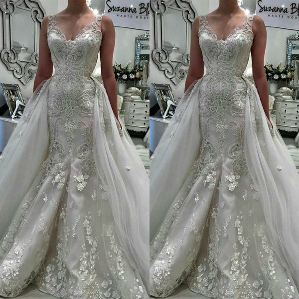 gorgeous mermaid 2019 wedding dresses with detachable skirt v neck lace appliqued bridal gowns beaded robes de soirée wedding dress, White
gorgeous mermaid 2019 wedding dresses with detachable skirt v neck lace appliqued bridal gowns beaded robes de soirée wedding dress, White