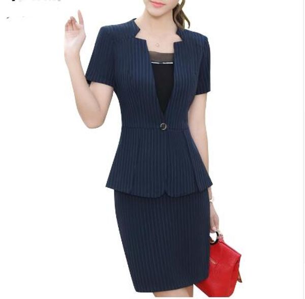 new elefashion women stripe skirt suit summer formal v neck slim blazer and skirt office ladies plus size work wear, White;black
new elefashion women stripe skirt suit summer formal v neck slim blazer and skirt office ladies plus size work wear, White;black