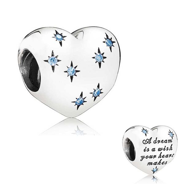 Authentic 925 Silver Beads Diney, Cinderella's Dream Charm, Fancy Light Blue CZ Fits European Pandora Style Jewelry Bracelets & Necklace