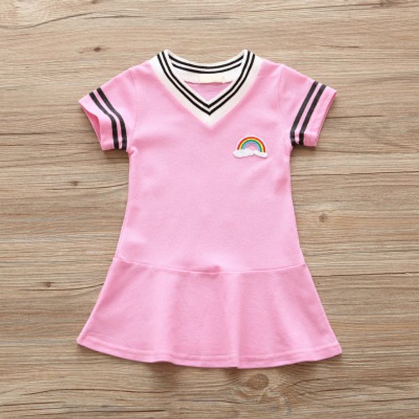 girls casual short sleeved solid dress cute summer cotton blend dress with rainbow appliques baby girl clothes, Red;yellow
girls casual short sleeved solid dress cute summer cotton blend dress with rainbow appliques baby girl clothes, Red;yellow