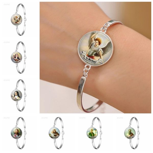 st michael glass cabochon bracelet bangle silver plated round bracelet religion jewelry christian christmas gift women fashion, Golden;silver
st michael glass cabochon bracelet bangle silver plated round bracelet religion jewelry christian christmas gift women fashion, Golden;silver