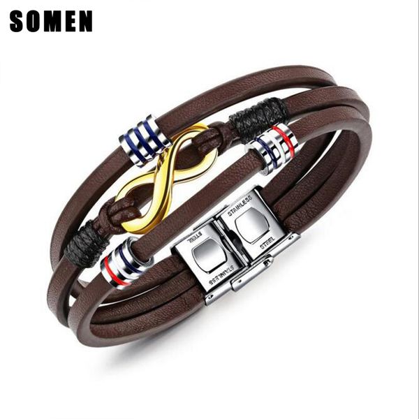 21mm vintage style brown multi-layer braided leather bracelet for men fashion stainless steel buckle bracelets pulsera hombre, Black
21mm vintage style brown multi-layer braided leather bracelet for men fashion stainless steel buckle bracelets pulsera hombre, Black