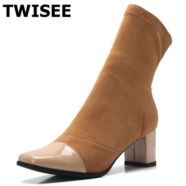 women mid calf boots new style slip on zapatos mujer pumps fashion square heels 5.5 cm woman casual shoes comfort flock, Black
women mid calf boots new style slip on zapatos mujer pumps fashion square heels 5.5 cm woman casual shoes comfort flock, Black