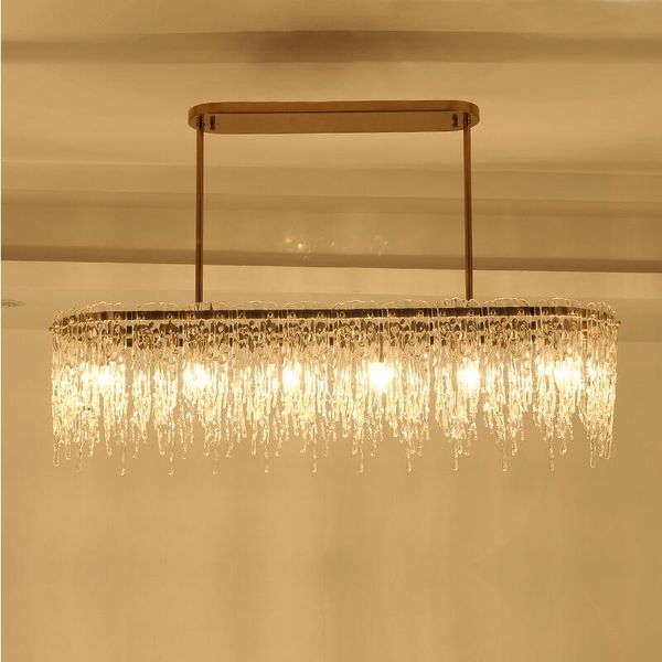 Modern rectangular dining room chandelier lamp water waterfall bar light luxury chandelier designer model room LED lamps
Modern rectangular dining room chandelier lamp water waterfall bar light luxury chandelier designer model room LED lamps