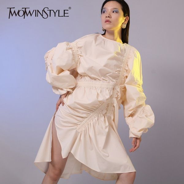 twotwinstyle puff sleeve women's dress irregular ruched elastic tunic high waist splitted dresses female harajuku autumn clothes, White;black
twotwinstyle puff sleeve women's dress irregular ruched elastic tunic high waist splitted dresses female harajuku autumn clothes, White;black